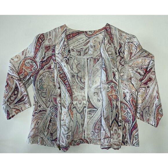 Chico’s Jacket Women's Size Large Multicolor 100% Linen Paisley Watercolor BOHO - Picture 6 of 9